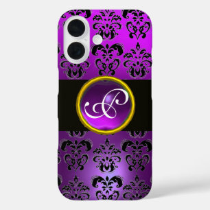 Coques iPhone 16 DAMASK GEM MONOGRAM Violet violet Améthyste