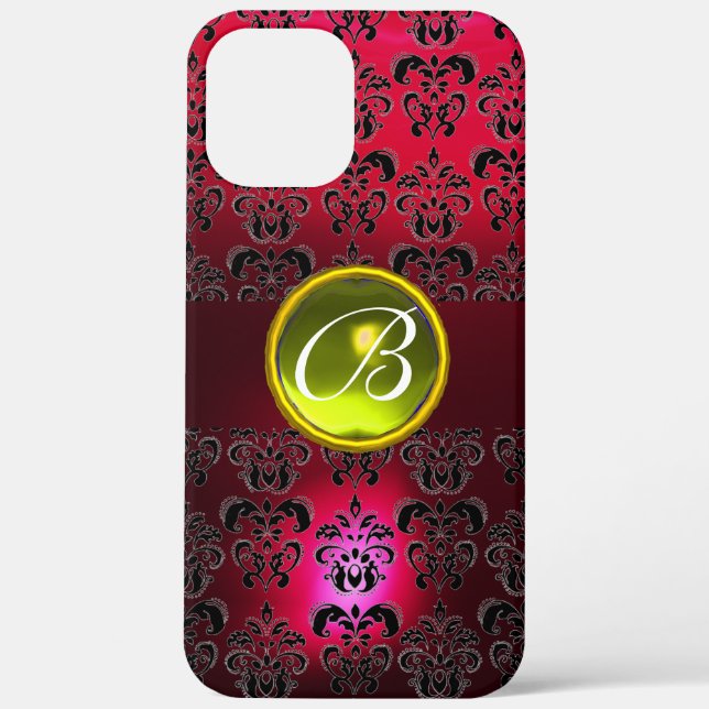 Coques Case-Mate iPhone DAMASK GEM MONOGRAM Yellow Topaz, Ruby Rouge (Verso)