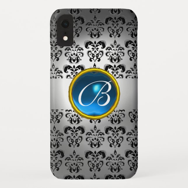 Coques Case-Mate iPhone DAMASK GEM MONOGRAS blanc noir bleu (Dos)