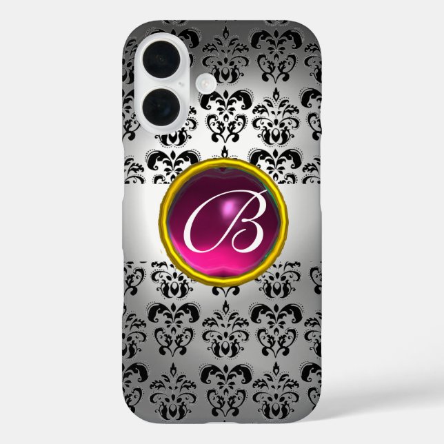 Coques Case-Mate iPhone DAMASK GEM MONOGRAS blanc noir rose (Verso)