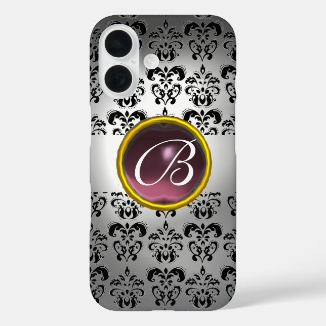 Coques Case-Mate iPhone DAMASK GEM MONOGRAS blanc noir violet (Verso)