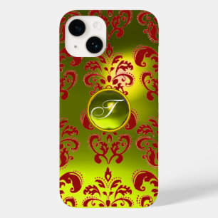 Coque Pour iPhone 14 DAMASK GEM MONOGRAS jaune rouge