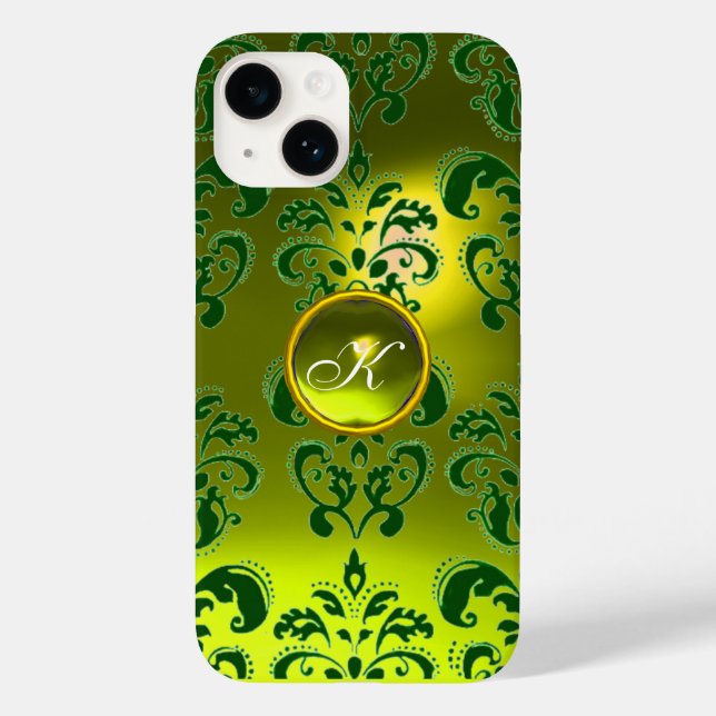 Coques Case-Mate iPhone DAMASK GEM MONOGRAS jaune vert (Verso)