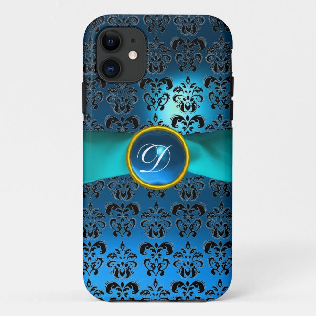 Coques Case-Mate iPhone DAMASK GIRLY MONOGRAM ruban bleu (Dos)