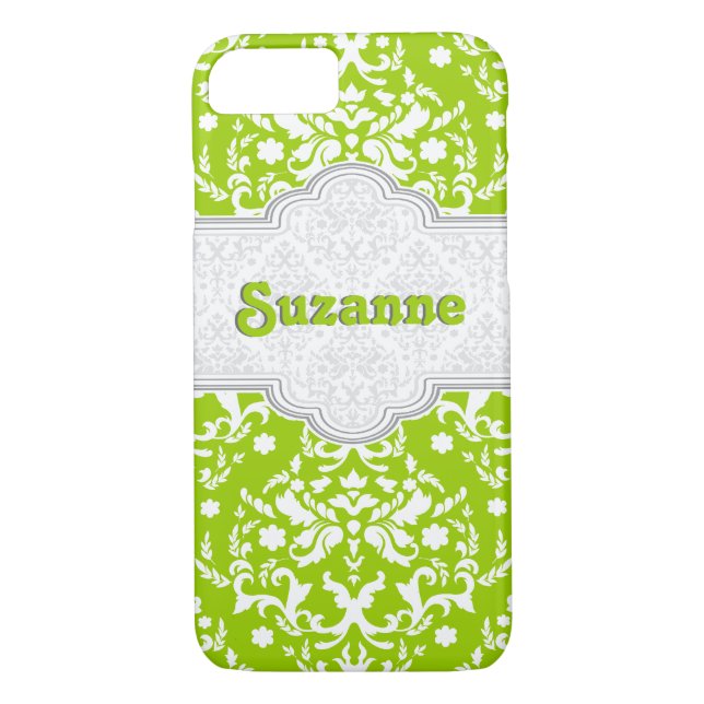 Coques Case-Mate iPhone Damask motif chaux vert, blanc mignon girly (Dos)