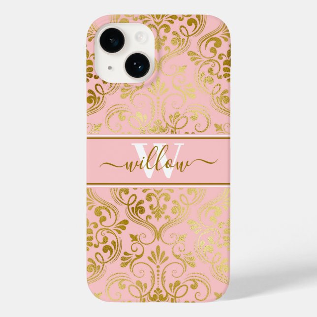 Coques Case-Mate iPhone Damask Patch Blush Pink Gold Nom Monogramme (Verso)