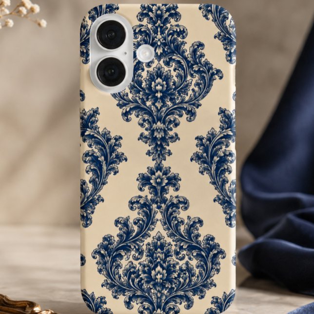 Coques Case-Mate iPhone Damassé bleu et blanc (Créateur téléchargé)