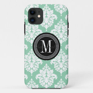 Coques Pour iPhone Damassé élégante de menthe d'obscurité