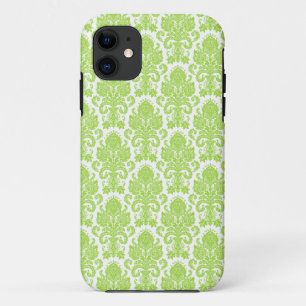 Coque iPhone 11 Damassé Girly de vert de chaux