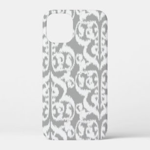 Coques Pour iPhone Damassé mauresque Ikat - gris argent et blanc