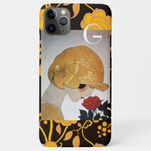 COQUE iPhone 11 PRO MAX  DAME AU MONOGRAMME DE ROSE ROUGE