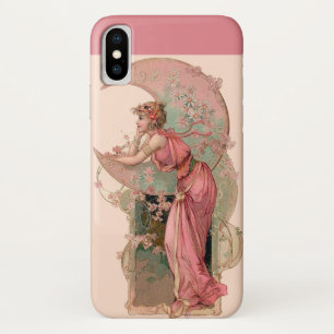 ETUI iPhone Case-Mate DAME DE LA LUNE AVEC FLEURS EN ROSE