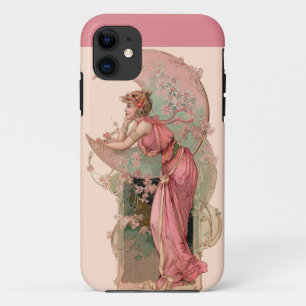 ETUI iPhone Case-Mate DAME DE LA LUNE AVEC FLEURS EN ROSE