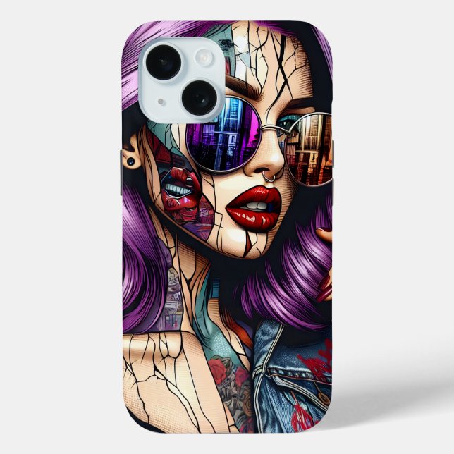 Coques Case-Mate iPhone Dame jolie abstraite colorée avec des cheveux viol (Verso)