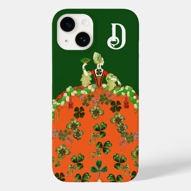 Coques Case-Mate iPhone DAME ORANGE, SHAMROCK Saint-Patricks Day Monogramm (Verso)