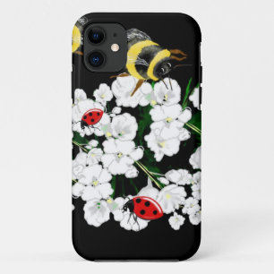 Coques Pour iPhone Dames abeilles dramatiques et fleurs blanches sur 