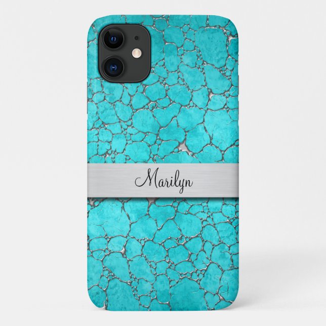 Coques Case-Mate iPhone Dames Classieuses Motif Turquoise Monogramme (Dos)