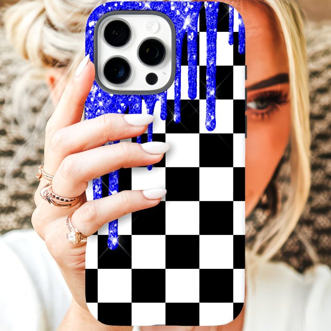 Coques Case-Mate iPhone Damier à Égouttement Paillettes Bleues (Créateur téléchargé)
