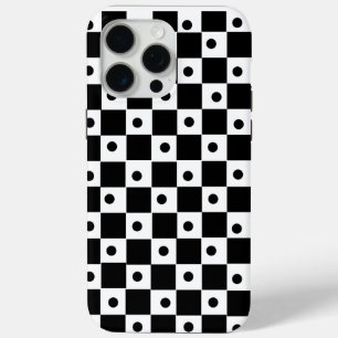 Coque iPhone 15 Pro Max Damier noir et blanc esthétique avec des points ré