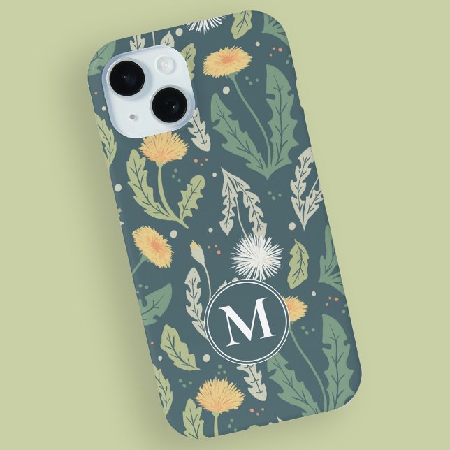 Coques Case-Mate iPhone Dandelion Floral Weed Motif (Dandelion Pattern with Monogram)