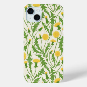 Coque iPhone 15 Mini Dandelions, vert, jaune et blanc