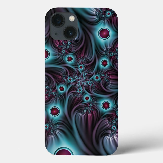Coques Case-Mate iPhone Dans la profondeur Bleu rose Abstrait Fractal Art (Verso)