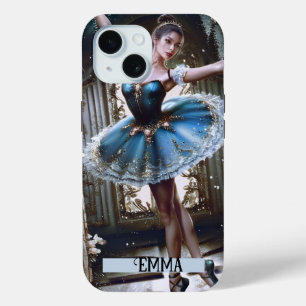 Coque Pour iPhone 15 Danseur de ballet dans un Tutu bleu Nom personnali