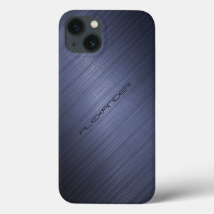 iPhone 13 Case Dark Blue Brushed Aluminum Metal Look 2-Monogram
