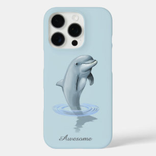 Coques iPhone 16 Pro Dauphin Moderne Chic et Écriture sur Bleu Clair