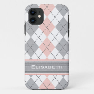 Coque iPhone 11 De très bon goût à motifs de losanges gris rose