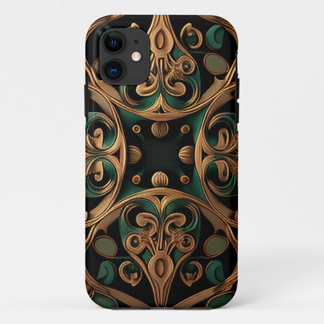 Coques Case-Mate iPhone Décoration Motif en bronze vert (Dos)