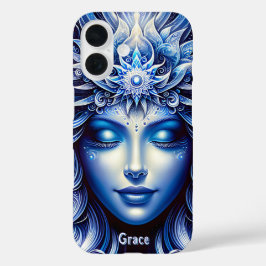 Coques iPhone 16 Déesse Céleste Tête Bleue Janvier -