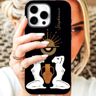 Coques iPhone 16 Pro Max Déesse Glam Or Monogramme Personnalisé Paillettes