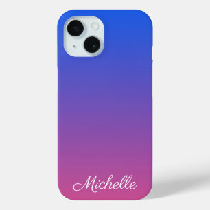 Coque Pour iPhone 15 dégradé d'ombre bleu et rose personnalisé