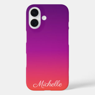 Coques iPhone 16 Dégradé ombré violet, rose et orange