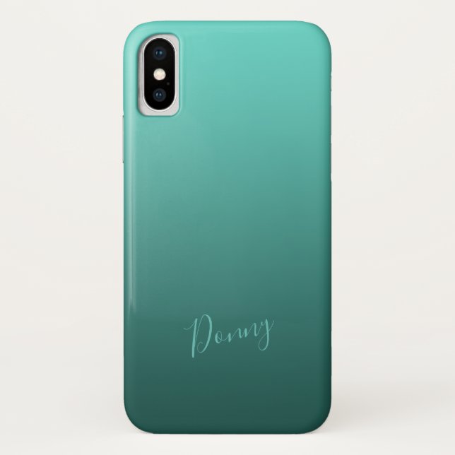 Coques Case-Mate iPhone Dégradé Turquoise avec nom personnalisé (Dos)