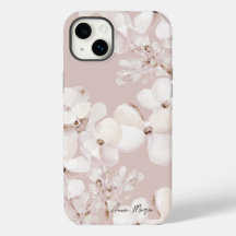 Délicat Beige Blanc Aquarelle Fleurs Monogramme