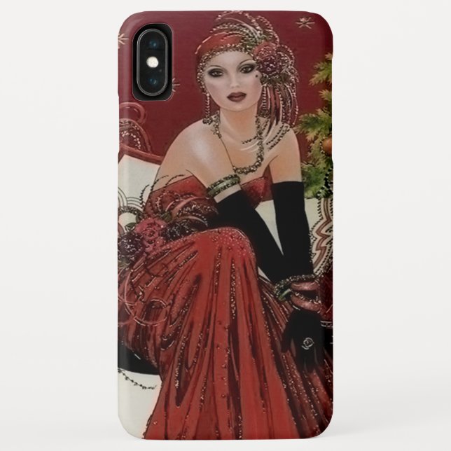 Coques Case-Mate iPhone demoiselle de Noël rétro art déco (Dos)