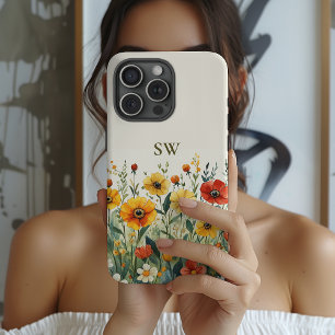 Coque Pour iPhone 14 Pro Demoiselle d'honneur Fleur sauvage Monogramme Fê