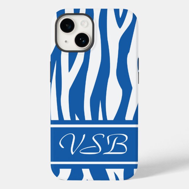 Coques Case-Mate iPhone Denim Blue Zebra Imprimer avec monogramme (Verso)