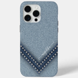 Coque iPhone 15 Pro Max Denim clair avec strass