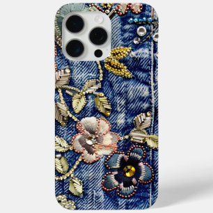 Coque iPhone 15 Pro Max Denim Dreamland Flourish : Bleu amélioré en pierre