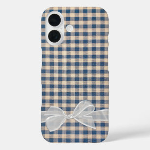 Coques iPhone 16 Denim En vichy Avec Bow Blanc