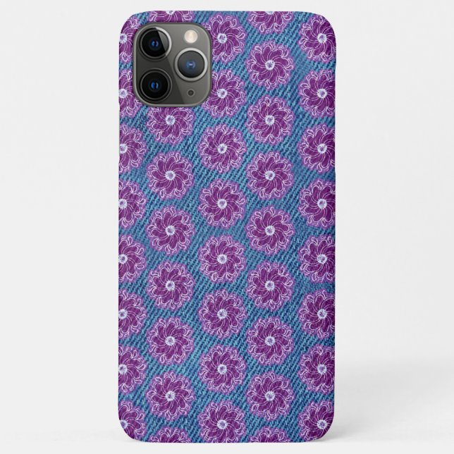 Coques Case-Mate iPhone Denim & fleurs bleu violet graphique (Dos)