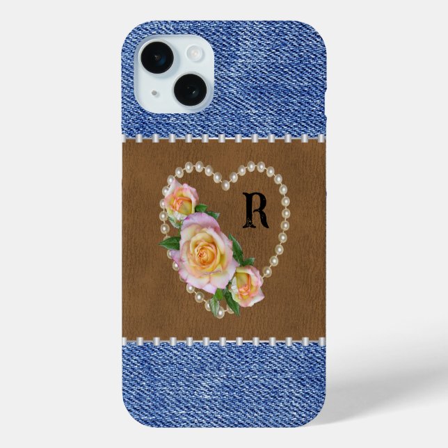 Coques Case-Mate iPhone Denim Ouest, Cuir, Perles & Roses (Verso)