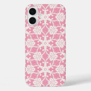 Coques iPhone 16 Plus Dentelle antique - blanc et rose rose