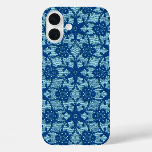 Coques iPhone 16 Plus Dentelle antique - saphir et bleu pâle