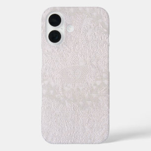 Coques iPhone 16 Dentelle décorative rose sur fond blanc