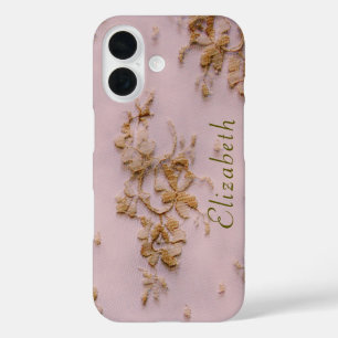 Coques iPhone 16 Dentelle d'or de fille Blush rose Feminine et élég