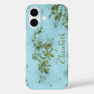 Coques iPhone 16 Dentelle dorée féminine et élégante sarcelle